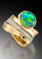 Northern Lights ring 2.70 ct black opal & .30 ctw F-G VS diamonds in 14t gold, ADAM NEELEY