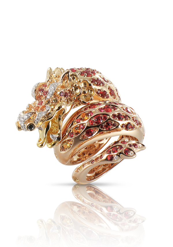PASCALE BRUNI-Animalier Collection Ring-red gold-yellow gold-orange sapphires-diamonds