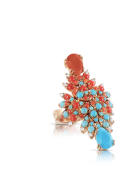 PASCALE BRUNI-Ghirlanda collection Ring-pink gold-turquoise-coral-diamonds