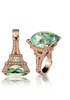 PASCALE BRUNI-Madame Eiffel collection-Ring-pink gold-prasiolite-diamonds