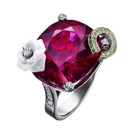PIAGET-Limelight collection-Sweet Rose cocktail inspiration ring-white gold-rubellite-chalcedony-diamonds-tsavorites