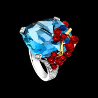 PIAGET-Limelight collection-inspiration cocktail Blue Lagoon ring-white gold-aquamarine-fire opal beads-diamonds