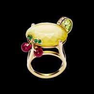PIAGET-Limelight collection-inspiration cocktail Lemon Fizz ring-yellow gold-diamonds-emeralds-lemon quartz-rubellite