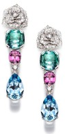 PIAGET-Rose Collection-Limelight Garden Party earrings-green tourmaline-pink spinel-aquamarine-diamonds