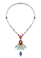 PIAGET-Rose Passion collection-Necklace-white gold-diamonds-spessartite garnet-blue sapphires-yellow sapphires-aquamarines-green tourmalines-rubellites