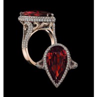 PROCOP Robert-9.96 ct pear shaped ruby-ring-rose gold-white diamonds