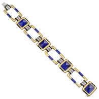 RAYMOND C. YARD-gold-lapis-diamond-link-bracelet