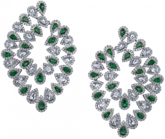ROBERT PROCOP-American Glamour collection-Emerald-diamonds flexible spray hoop earrings-diamonds-emerald,