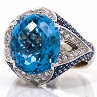 RODNEY RAYNER- Diamond-Topaz-Sapphire-Gold-Cocktail Ring- Dover Jewelry