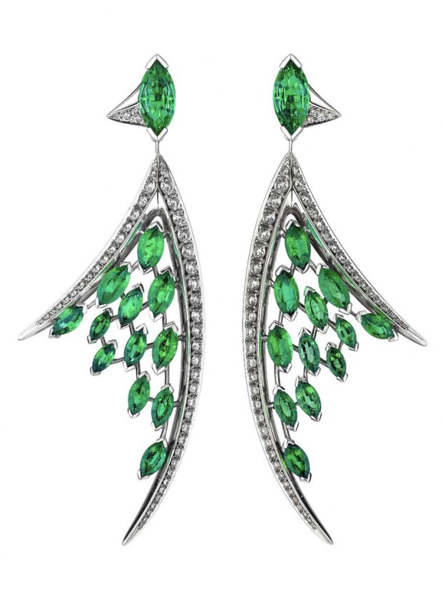 SHAUN LEANE-Aerial collection earrings-white diamond-emerald