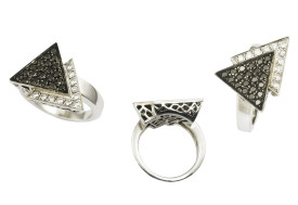 SIKIRDJI Laurent-ring Cupidon arrow-white gold-black and white sapphires