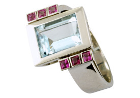 SIKIRDJI Laurent-ring-white gold-pink sapphires-aquamaine