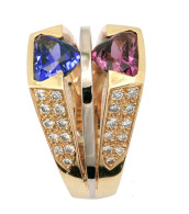 SIKIRDJI Laurent-ring-yellow and white gold-diamonds-rhodolite-tanzanite