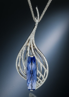 Scintilla pendant 16.49 ct tanzanite & 1.55 ctw of F-G, VS diamonds in 14kt white gold, ADAM NEELEY