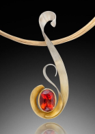 Soleil pendant 3.66 carat sunstone in Spectra gold with 14 karat gold. ADAM NEELEY