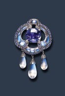 TIFFANY & Co-Sapphire-Moonstone-Brooch-by Louis Comfort