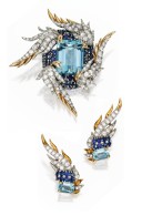 TIFFANY & Co-platinum-gold-aquamarine-sapphire-diamond-brooch-earclip-SCHLUMBERGER
