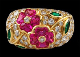 VAN CLEEF & ARPELS-Diamond-emerald-Pink Sapphire-Flower Ring