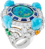 VAN ClEEF & ARPELS-Au fil de la chance ring-white gold-pink gold-turquoise-diamonds-Mandarin garnets- tsavorite garnets-sapphires-black opal
