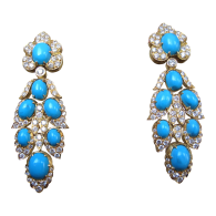 VAN ClEEF & ARPELS-Boucle-Or-turquoise-diamants-circa 1966