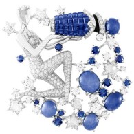 VAN ClEEF & ARPELS-Clip Zodiac-Set Aquarius-White gold-diamonds-black laquer-sapphires-red gold-serti Mystérieux-sapphires-rose cut diamonds.