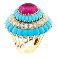 VAN ClEEF & ARPELS-Lady’s Cocktail Ring-diamonds-carved rubellite-turquoise.