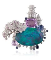 VAN ClEEF & ARPELS-Nuit d’Orient clip-opal-diamonds-violet sapphires.