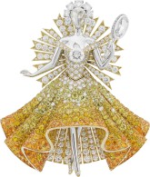 VAN ClEEF & ARPELS-Peau d'Âne collection-gold Sun Dress brooch-diamonds-spessartite garnets-tourmalines-yellow sapphires