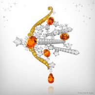 VAN ClEEF & ARPELS-Zodiac Set Sagittarius clip-Palais de la chance collection-white gold-diamonds-yellow gold-yellow sapphires