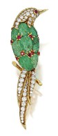 VAN ClEEF & ARPELS-carved emerald-ruby-diamond-bird brooch