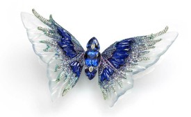 WALLACE CHAN-Whimsical Blue brooch-Fluttery series-tanzanites-diamonds-carved icy jadeite-lapis lazuli-sapphires