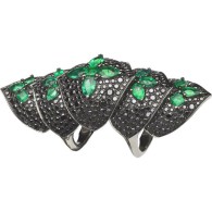WEBSTER STEPHEN-Belle Epoque collection Armadillo long finger ring-white gold-emeralds-black diamonds
