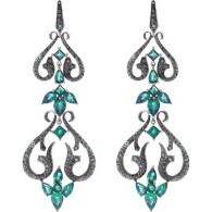 WEBSTER STEPHEN-Belle Epoque collection long earrings-white gold-emeralds-black diamonds