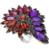 WEBSTER STEPHEN-Collection Magnipheasant Feathers Coktail ring-rhodolite-amethyst-black diamonds