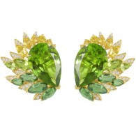 WEBSTER STEPHEN-Collection Magnipheasant  Plumage Coktail earstuds-tourmaline-peridot-yellow sapphire-diamonds