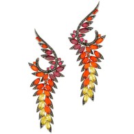 WEBSTER STEPHEN-Collection Magnipheasant Plumage long earring-gold-rubies-fire opals-yellow sapphires-black diamonds