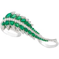 WEBSTER STEPHEN-Collection Magnipheasant Ring Plumage Three finger ring-white gold-emeralds-white diamond pavé