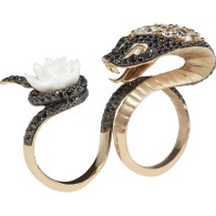 WEBSTER STEPHEN-Couture Voyage collection-china girl lotus flower ring-rose gold-white chalcedony carved flower-black diamonds-white diamonds