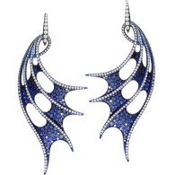 WEBSTER STEPHEN- Jewels Verne collection-Fighting fish earrings-white gold-dark blue titanium-black spinel-blue sapphires-white diamonds
