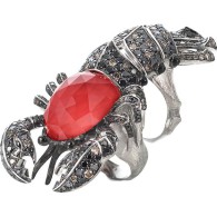 WEBSTER STEPHEN-Jewels Verne collection-Lobster crystal haze long finger ring-white gold-red coral-quartz-onyx, brown diamonds-black diamonds