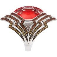 WEBSTER STEPHEN-Lady Stradust collection-Crystal Haze large ring-white gold-red coral-quartz-orange sapphires-yellow sapphires