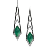 WEBSTER STEPHEN-Lady Stradust collection-Crystal Haze long earring-white gold-green agate-quartz-black diamonds-white diamaonds