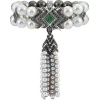 WEBSTER STEPHEN-Lady Stradust collection-Pearl convertible bracelet-white gold-Tahitian pearls-South Sea pearls-emeralds-white diamaonds-black diamonds