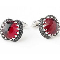 WEBSTER STEPHEN-Men's collection-Shark jaw cufflinks-white gold-red garnet-quartz-black diamonds