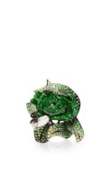 WENDY YUE-Jade-Garnet-Flower Ring-jade-green garnet-white diamonds-brown diamonds-yelleow sapphire