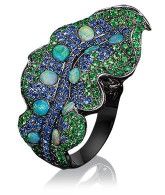 WENDY YUE-Leaf Ring-opals-sapphire-tsavorite-blackened gold