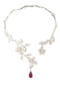 WENDY YUE-Rubelite-Flower Drop Necklace-diamonds-rubelites-white gold