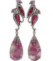 WENDY YUE Rubellite Drop Bird Earrings-Rhodolite Garnet-Pink sapphires-white Sapphires-Cognac Diamonds-Tsavorite