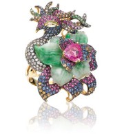 WENDY YUE-Sacred Phoenix-Yellow Gold Ring-jade-White Diamond-Brown Diamond-Pink Sapphire-Yellow Sapphire-Blue Sapphire-White Sapphire-Tsavorite