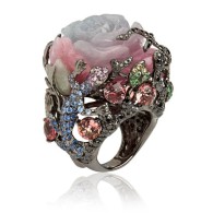 WENDY YUE- white gold-diamond-sapphire-garnet-jade-tourmaline-ring
